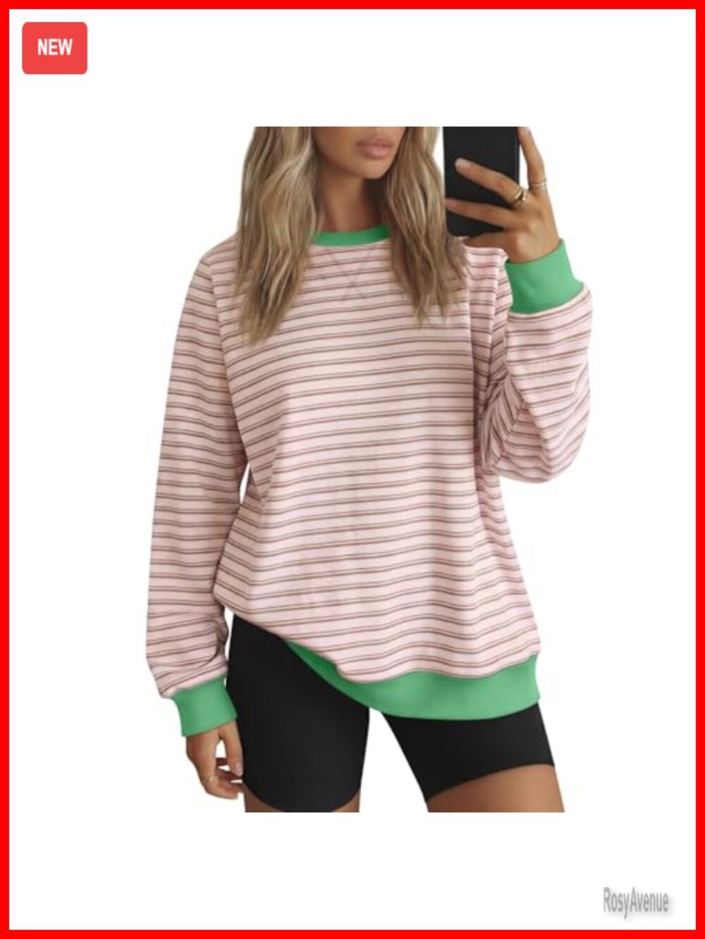 Women's Oversized Striped Sweatshirt Cotton Polyester Crew Neck Pullover